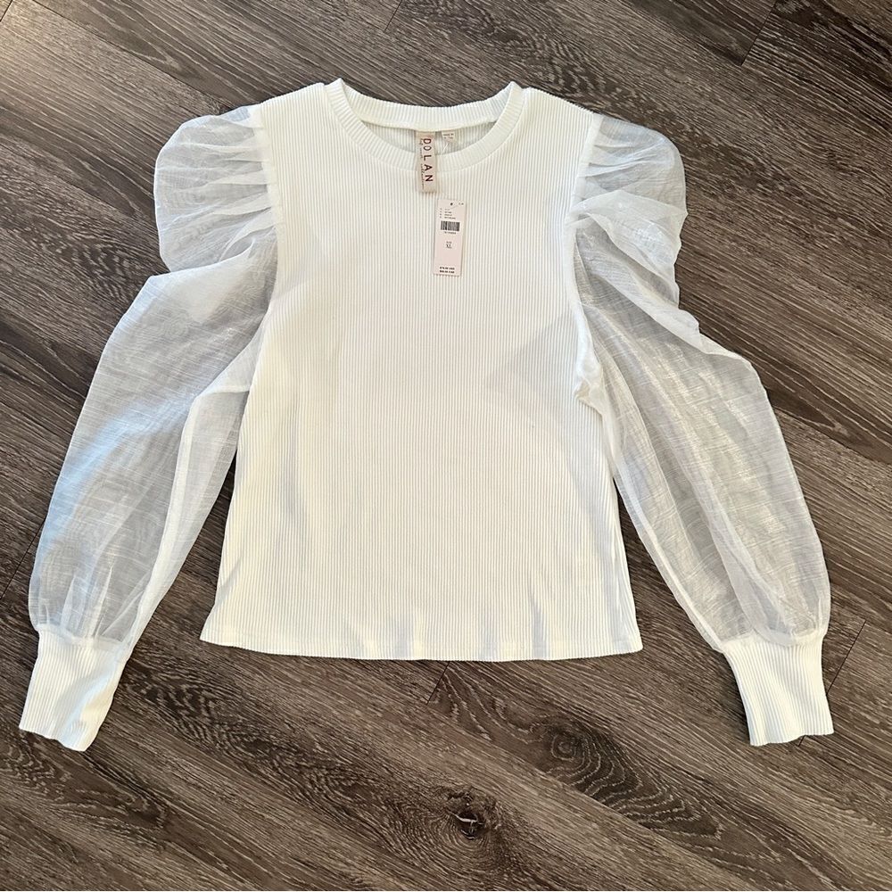 Dolan Anthropologie Ribbed Sheer Sleeve Blouse New
